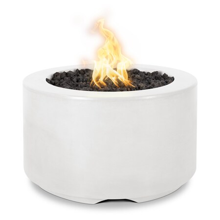 The Outdoor Plus 32 Round Florence Fire Pit, GFRC Concrete, White, Plug & Play Electronic Ignition, Liquid Propane OPT-FL3218EKIT-LIM-LP